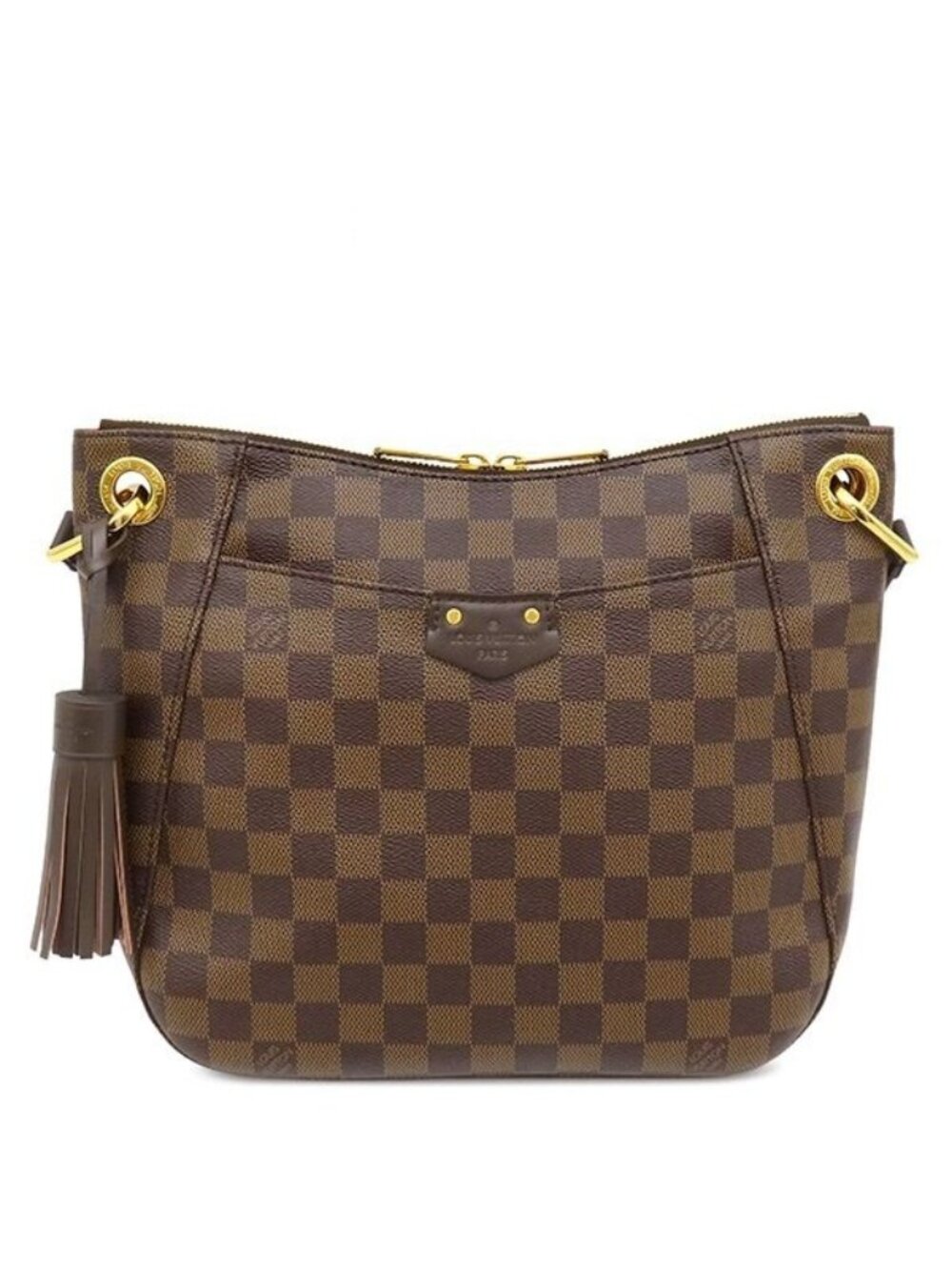 Louis Vuitton Shoulder Bag South Bank Damier Canvas Ebene Red Gold Brown
